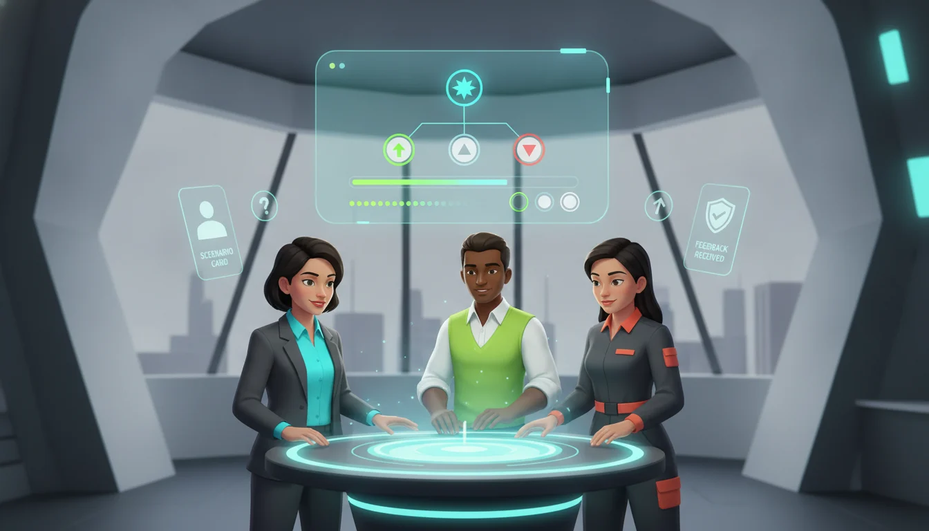 Equipo de trabajadores practicando una simulación de aprendizaje en RRHH